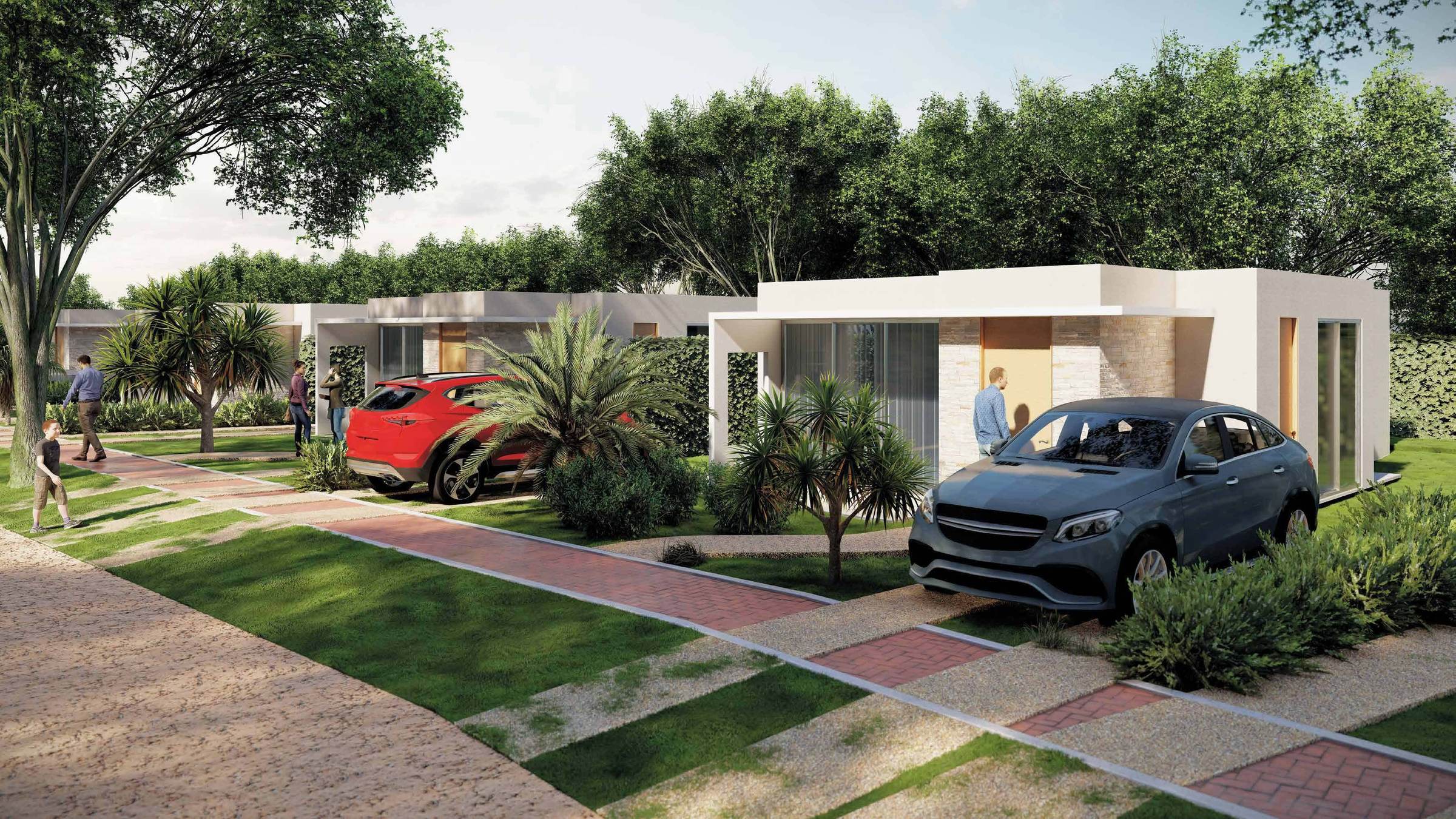 Blue Garden — casas del condominio con su jardín y parqueadero